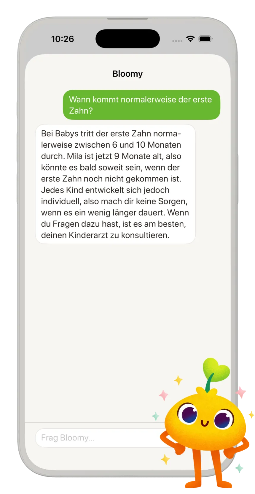 KI‑Baby‑Assistent-Chat von Sunny Seed mit dem Kontext deines Babys