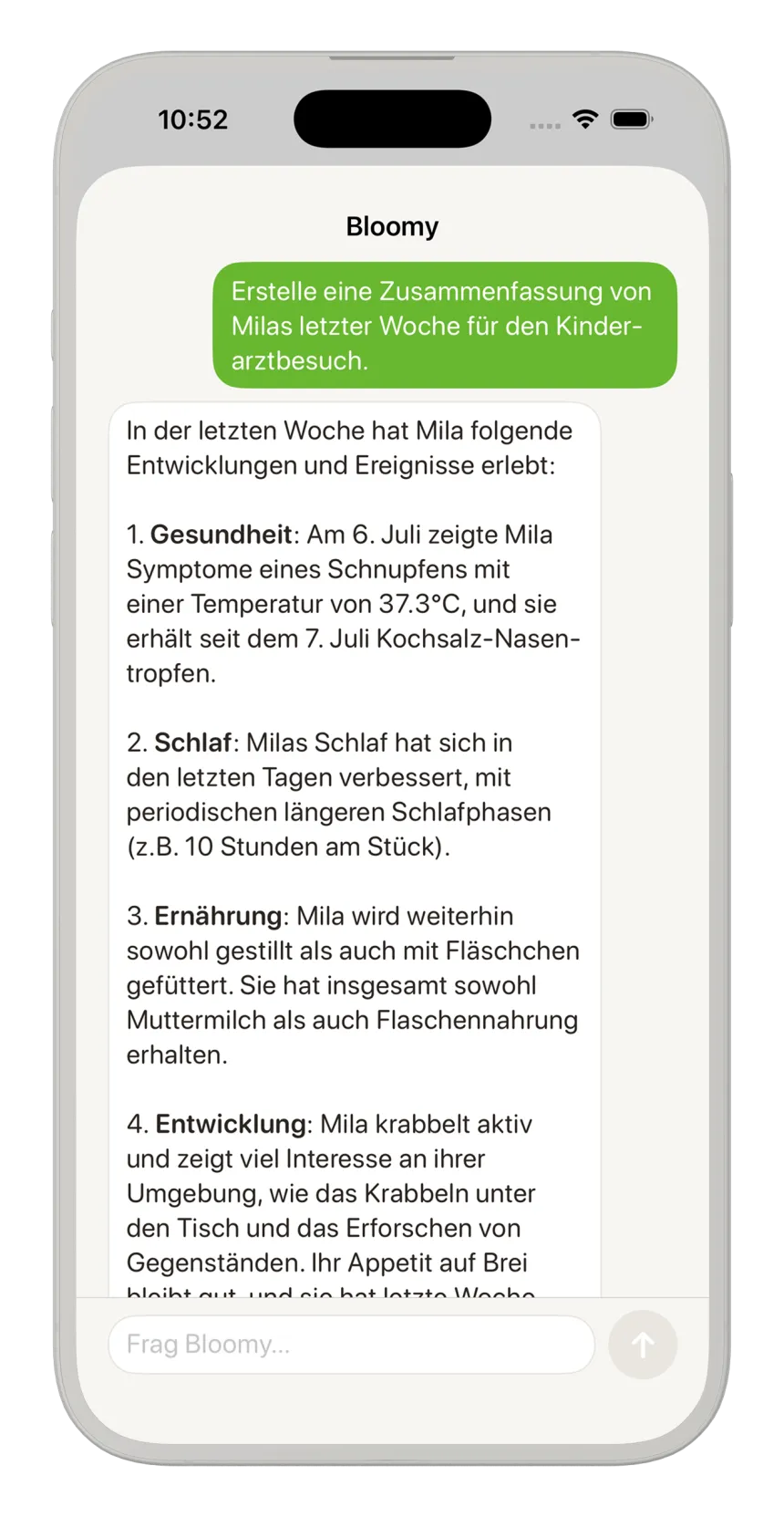 Wochenübersicht von Sunny Seeds KI‑Assistent für den Kinderarzt‑Termin