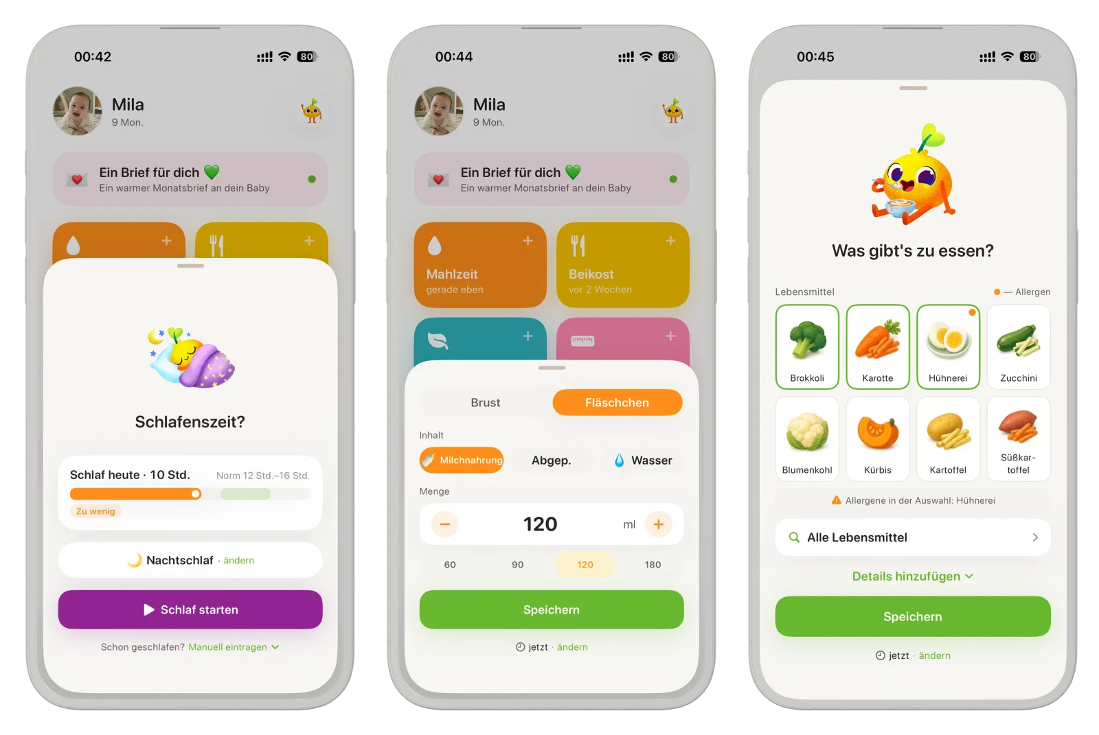 Baby-Bloom-Bildschirme für Schlaf-, Fütterungs- und Beikost-Tracker
